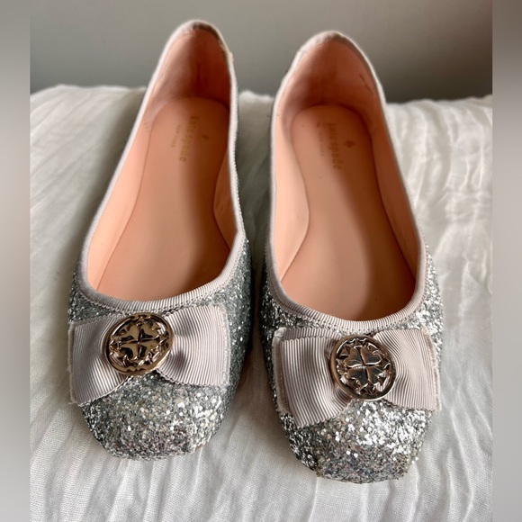 kate spade ♠️ Fontana Too Silver Glitter Ballet size 8.5 - Picture 3 of 11